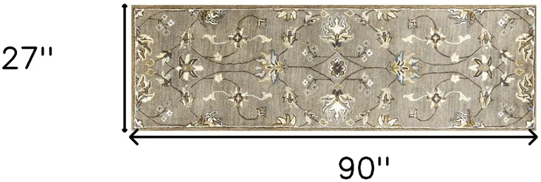 Grey Hand Tufted Wool Traditional Floral Indoor Area Rug Photo 5