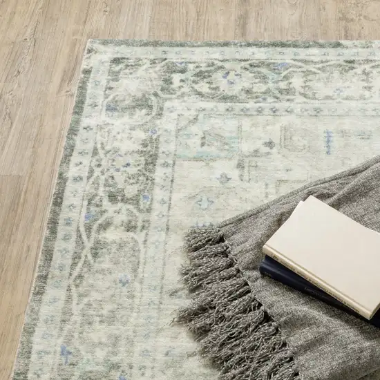 Grey Ivory And Blue Oriental Power Loom Stain Resistant Area Rug Photo 5