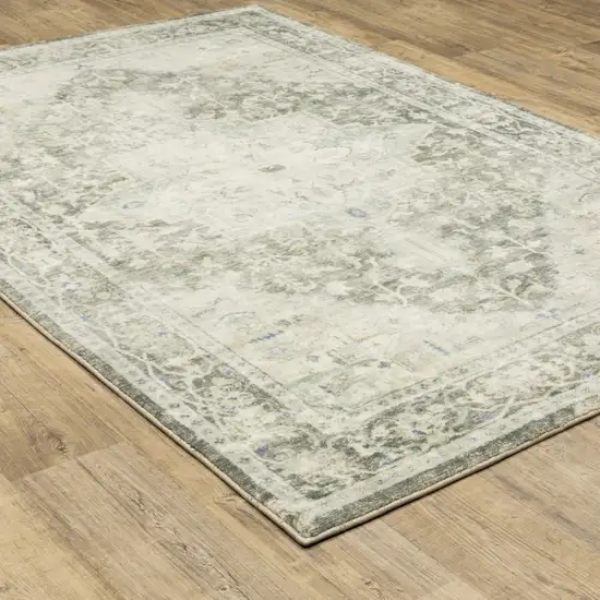 Grey Ivory And Blue Oriental Power Loom Stain Resistant Area Rug Photo 4