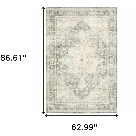 Grey Ivory And Blue Oriental Power Loom Stain Resistant Area Rug Photo 9