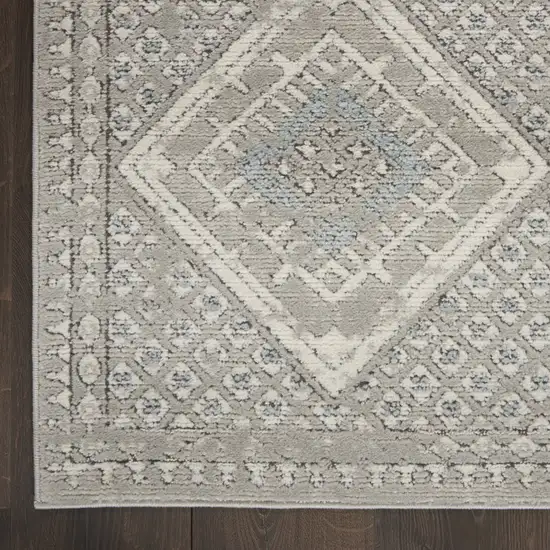 Grey Ivory And Blue Southwestern Power Loom Non Skid Area Rug Photo 5