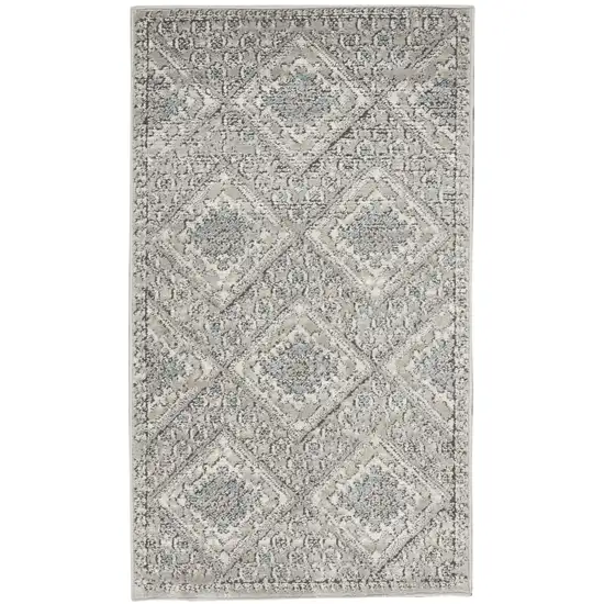 Grey Ivory And Blue Southwestern Power Loom Non Skid Area Rug Photo 1