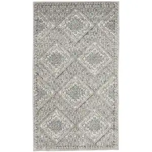 Photo of Grey Ivory And Blue Southwestern Power Loom Non Skid Area Rug