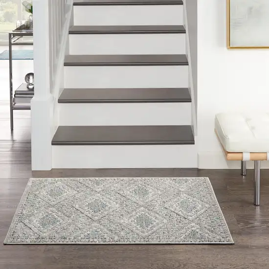 Grey Ivory And Blue Southwestern Power Loom Non Skid Area Rug Photo 8