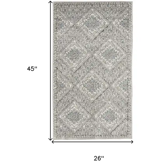 Grey Ivory And Blue Southwestern Power Loom Non Skid Area Rug Photo 5