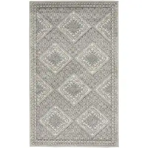 Photo of Grey Ivory And Blue Southwestern Power Loom Non Skid Area Rug