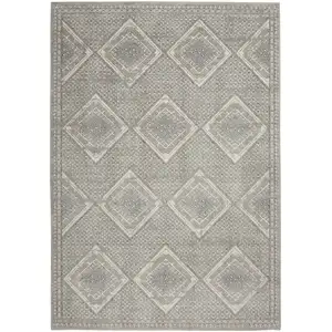 Photo of Grey Ivory And Blue Southwestern Power Loom Non Skid Area Rug