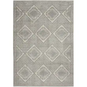 Photo of Grey Ivory And Blue Southwestern Power Loom Non Skid Area Rug