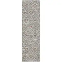 Photo of Grey Ivory And Blue Southwestern Power Loom Non Skid Runner Rug