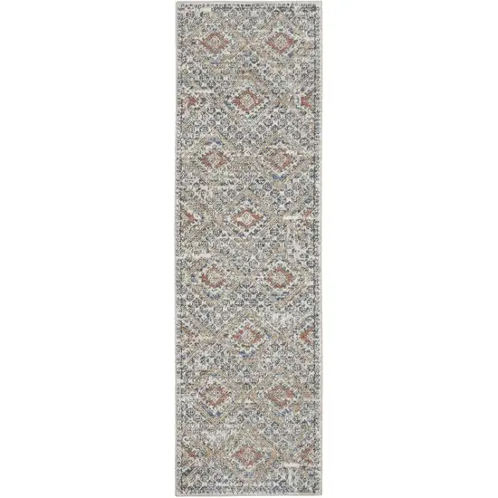 Grey Ivory And Blue Southwestern Power Loom Non Skid Runner Rug Photo 1