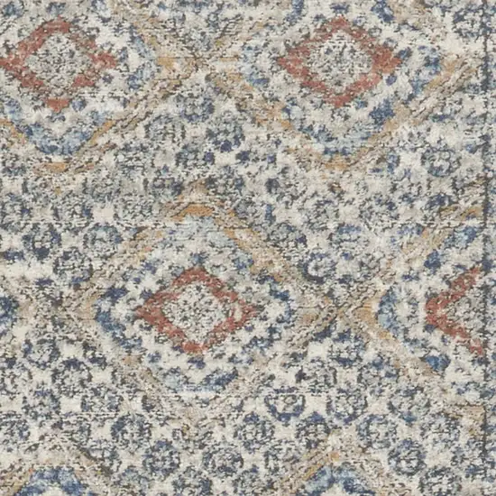 Grey Ivory And Blue Southwestern Power Loom Non Skid Runner Rug Photo 3