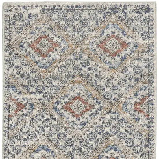 Grey Ivory And Blue Southwestern Power Loom Non Skid Runner Rug Photo 4