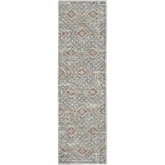 Grey Ivory And Blue Southwestern Power Loom Non Skid Runner Rug Photo 3