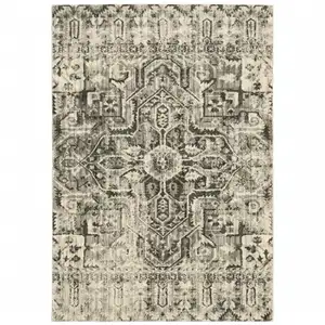 Photo of Grey Ivory And Brown Oriental Power Loom Stain Resistant Area Rug