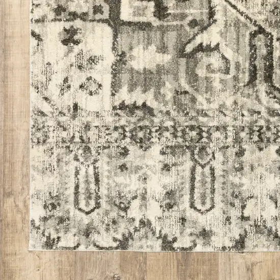 Grey Ivory And Brown Oriental Power Loom Stain Resistant Area Rug Photo 3