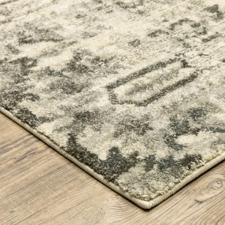 Grey Ivory And Brown Oriental Power Loom Stain Resistant Runner Rug Photo 4