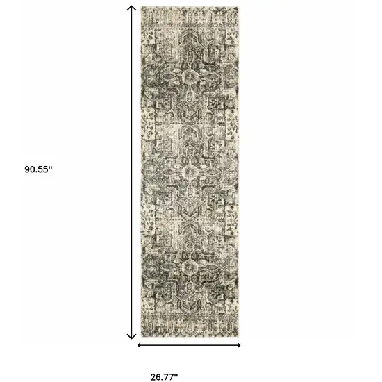 Grey Ivory And Brown Oriental Power Loom Stain Resistant Runner Rug Photo 10