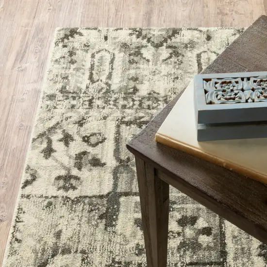 Grey Ivory And Brown Oriental Power Loom Stain Resistant Runner Rug Photo 5