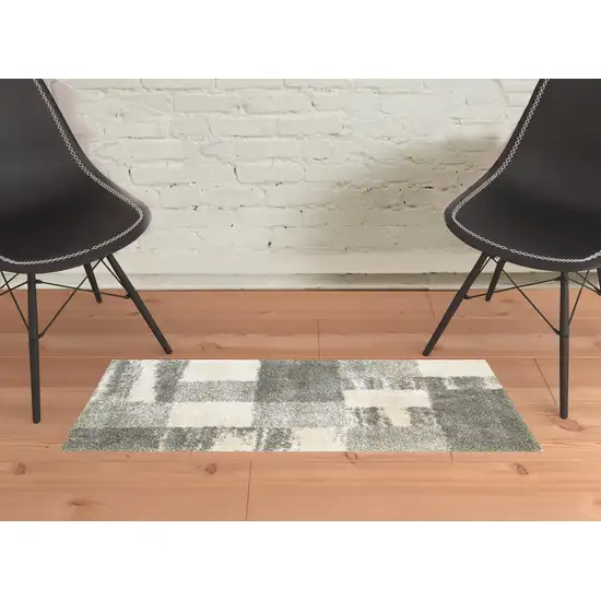 Grey Ivory And Silver Geometric Shag Power Loom Stain Resistant Area Rug Photo 2