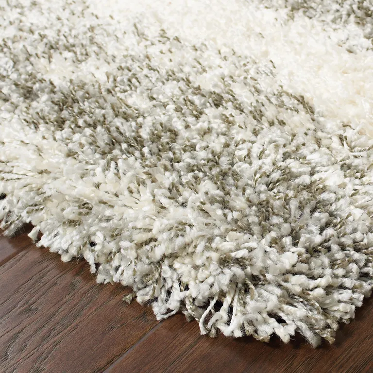 Grey Ivory And Silver Geometric Shag Power Loom Stain Resistant Area Rug Photo 3