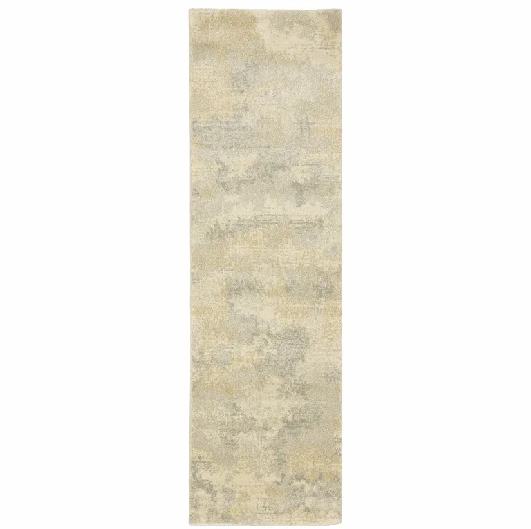 Grey Ivory Beige And Taupe Abstract Power Loom Stain Resistant Runner Rug Photo 1