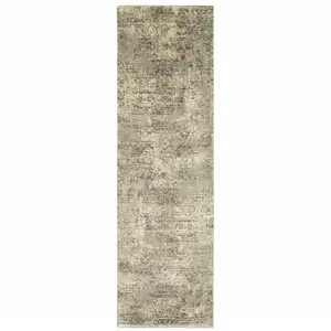 Photo of Grey Ivory Beige And Taupe Oriental Power Loom Stain Resistant Runner Rug