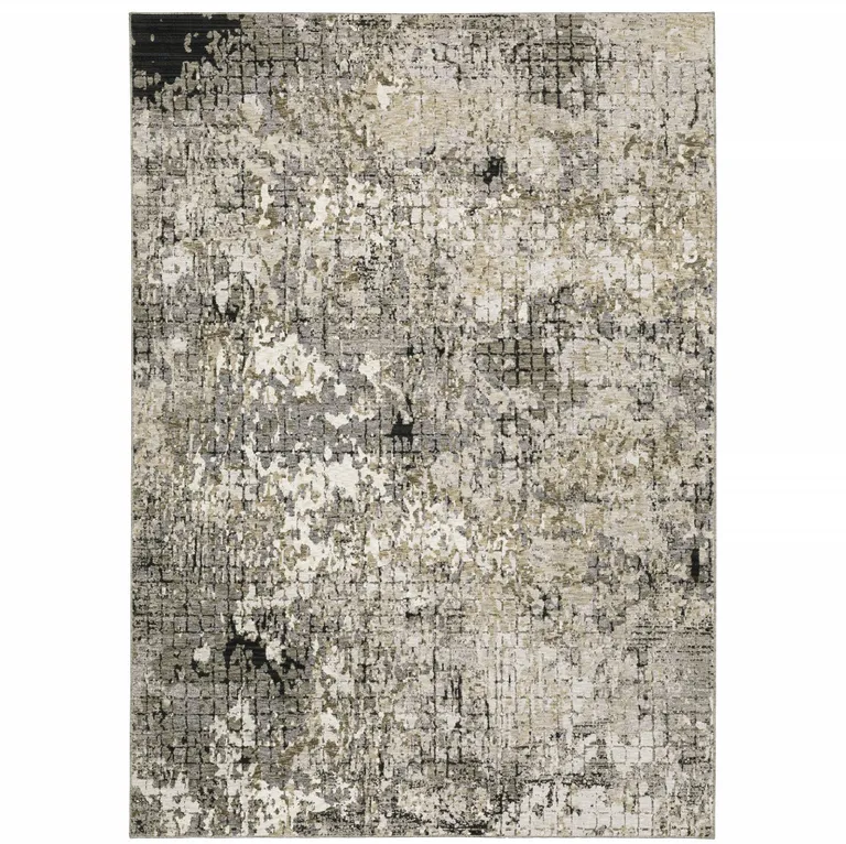 Grey Ivory Beige Charcoal Black Tan And Brown Abstract Power Loom Stain Resistant Area Rug Photo 1