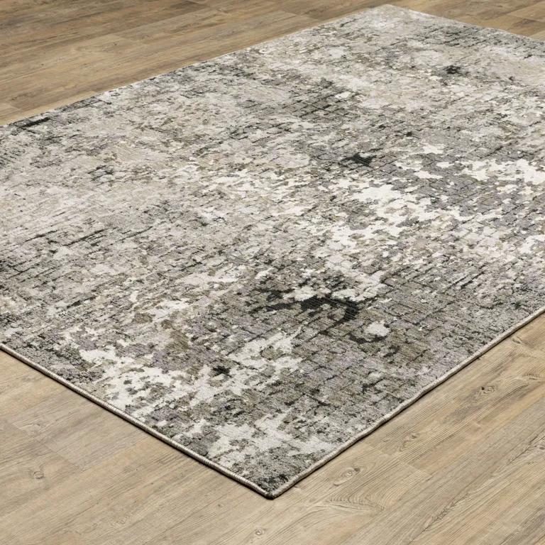 Grey Ivory Beige Charcoal Black Tan And Brown Abstract Power Loom Stain Resistant Area Rug Photo 5