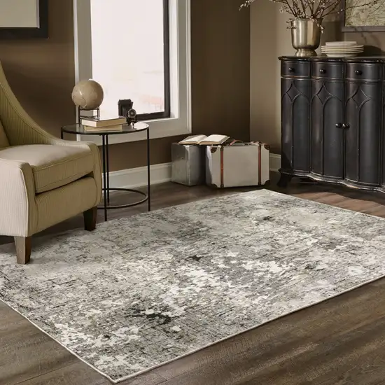 Grey Ivory Beige Charcoal Black Tan And Brown Abstract Power Loom Stain Resistant Area Rug Photo 8