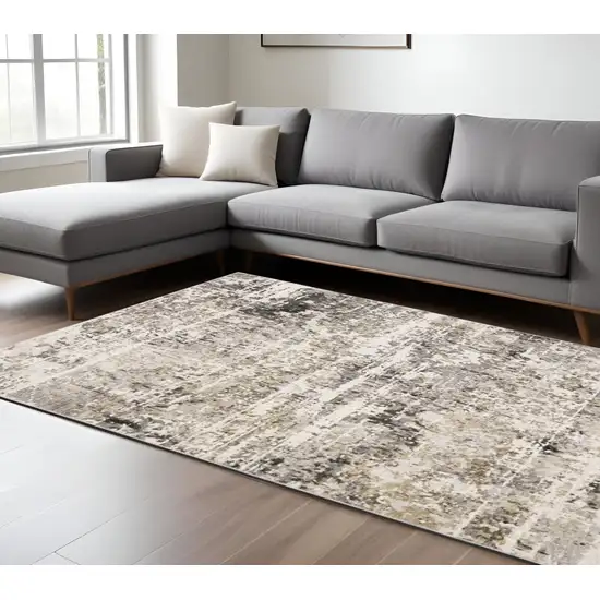 Gray and Ivory Abstract Power Loom Area Rug Photo 1