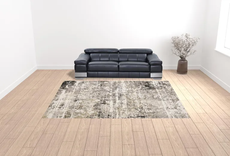 Grey Ivory Beige Charcoal Black Tan And Brown Abstract Power Loom Stain Resistant Area Rug Photo 2