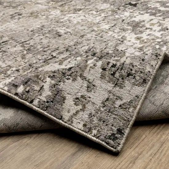 Grey Ivory Beige Charcoal Black Tan And Brown Abstract Power Loom Stain Resistant Runner Rug Photo 8