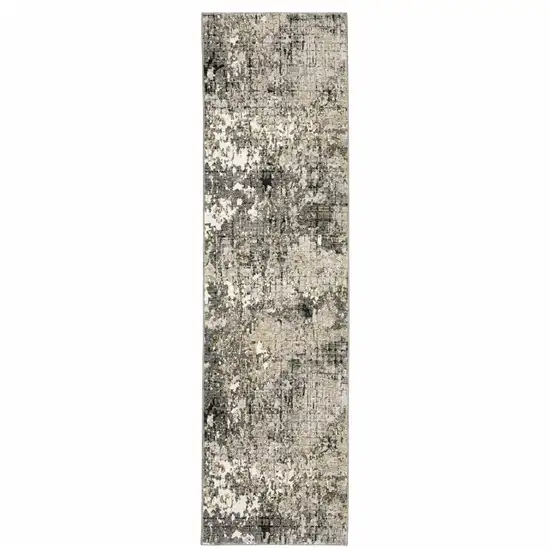 Grey Ivory Beige Charcoal Black Tan And Brown Abstract Power Loom Stain Resistant Runner Rug Photo 1