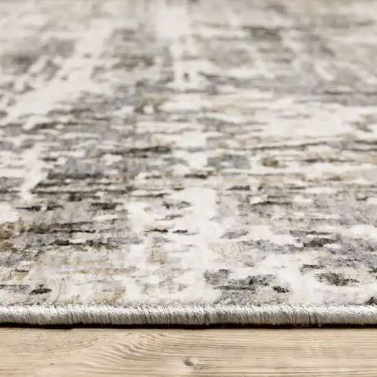 Grey Ivory Beige Charcoal Black Tan And Brown Abstract Power Loom Stain Resistant Runner Rug Photo 3