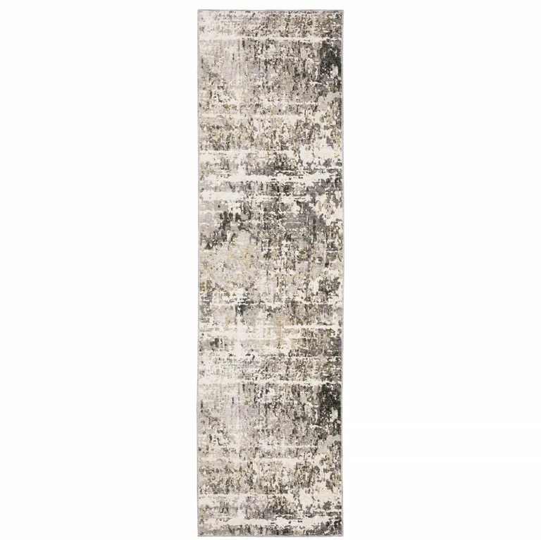 Grey Ivory Beige Charcoal Black Tan And Brown Abstract Power Loom Stain Resistant Runner Rug Photo 1