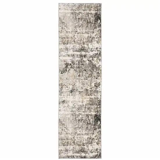 Grey Ivory Beige Charcoal Black Tan And Brown Abstract Power Loom Stain Resistant Runner Rug Photo 1