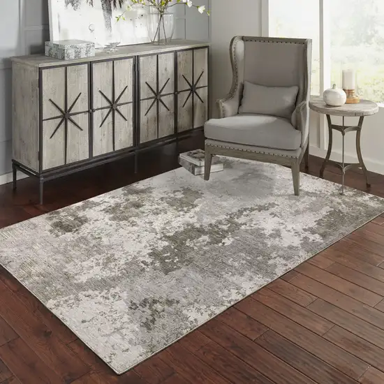 Grey Ivory Beige Tan Brown And Black Abstract Power Loom Stain Resistant Area Rug Photo 9