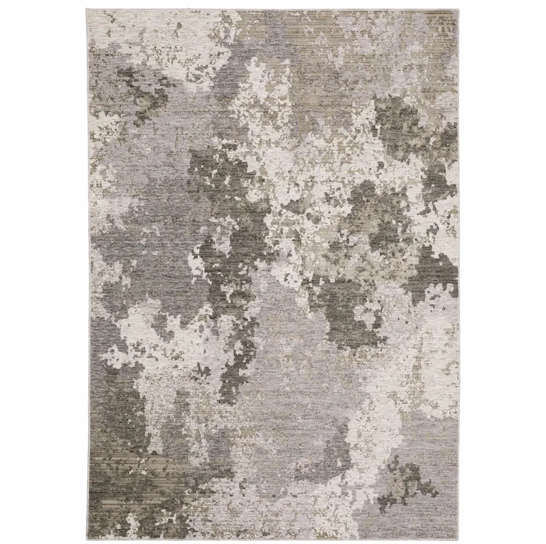 Grey Ivory Beige Tan Brown And Black Abstract Power Loom Stain Resistant Area Rug Photo 1