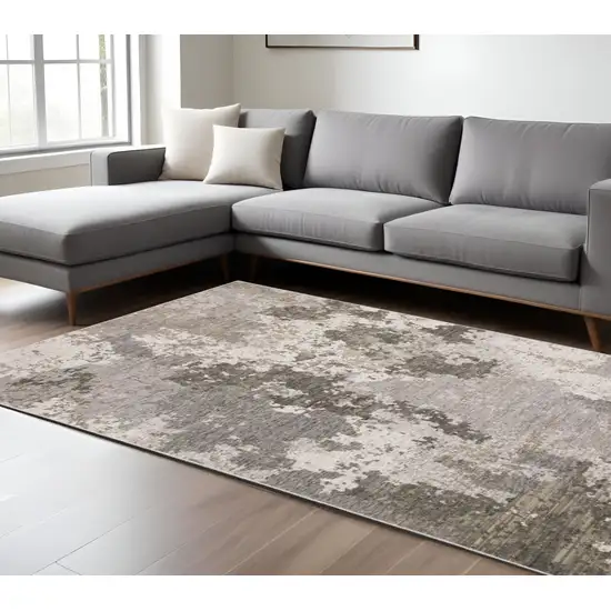 Gray and Ivory Abstract Power Loom Area Rug Photo 1