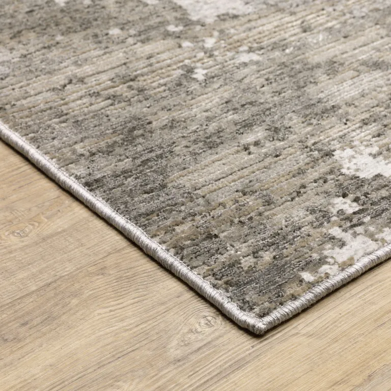 Grey Ivory Beige Tan Brown And Black Abstract Power Loom Stain Resistant Runner Rug Photo 4