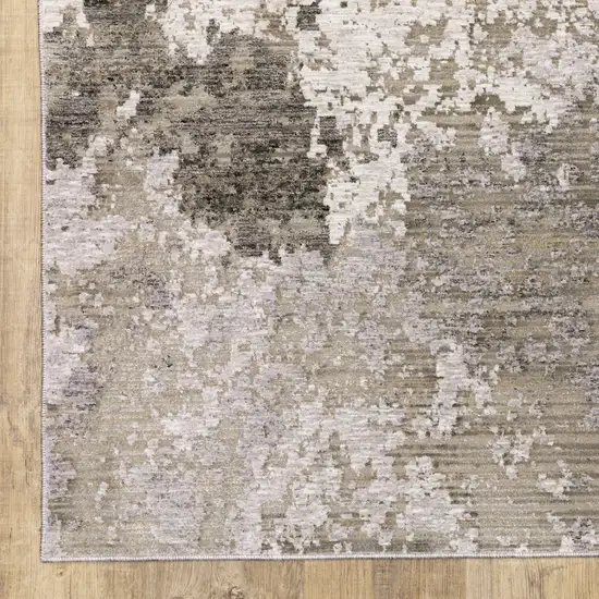 Grey Ivory Beige Tan Brown And Black Abstract Power Loom Stain Resistant Runner Rug Photo 3