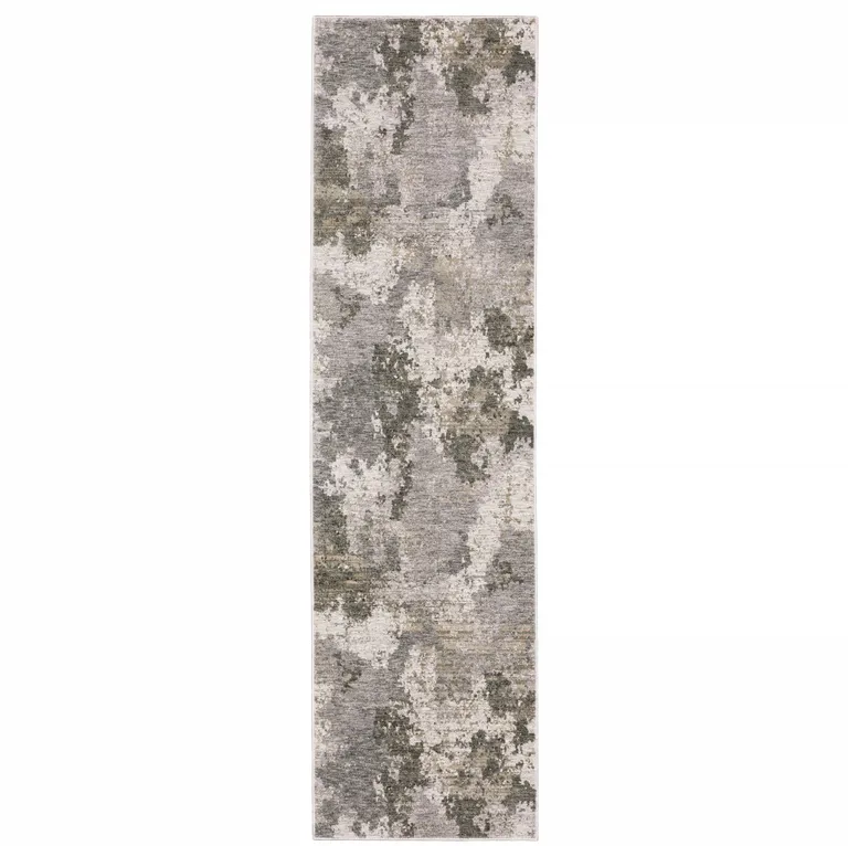 Grey Ivory Beige Tan Brown And Black Abstract Power Loom Stain Resistant Runner Rug Photo 1