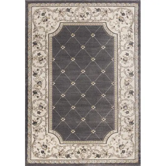 Grey Ivory Bordered Floral Indoor Area Rug Photo 1