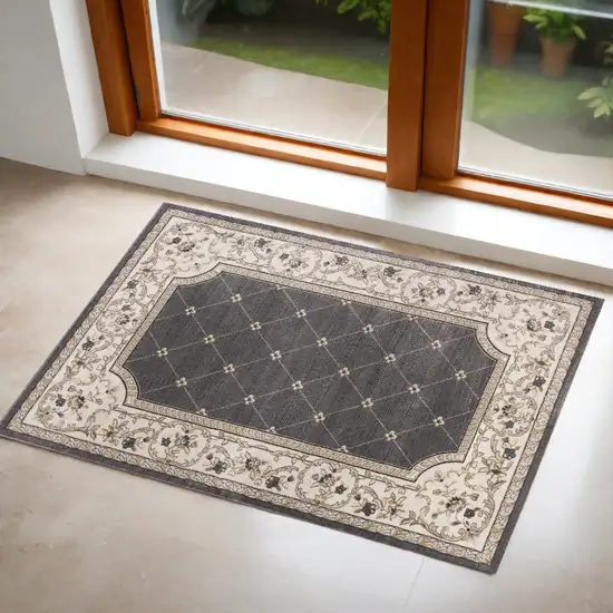 Gray and Ivory Trellis Area Rug Photo 1