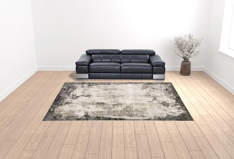 Grey Ivory Charcoal Tan Black And Beige Abstract Power Loom Stain Resistant Area Rug Photo 3