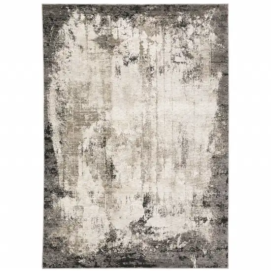 Grey Ivory Charcoal Tan Black And Beige Abstract Power Loom Stain Resistant Area Rug Photo 1