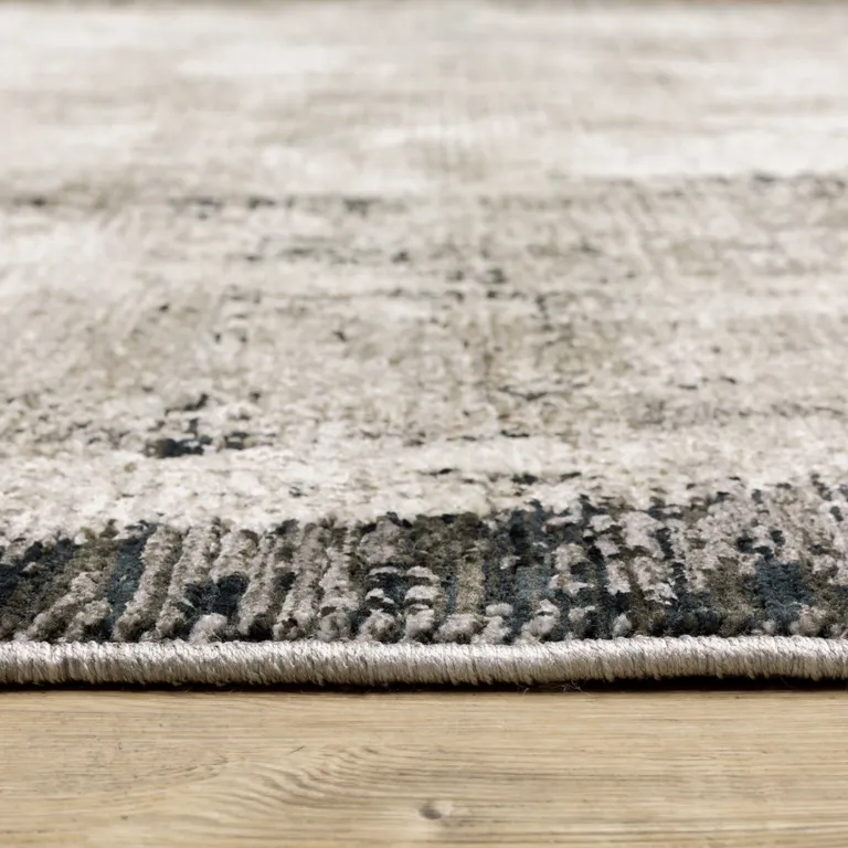 Grey Ivory Charcoal Tan Black And Beige Abstract Power Loom Stain Resistant Runner Rug Photo 4