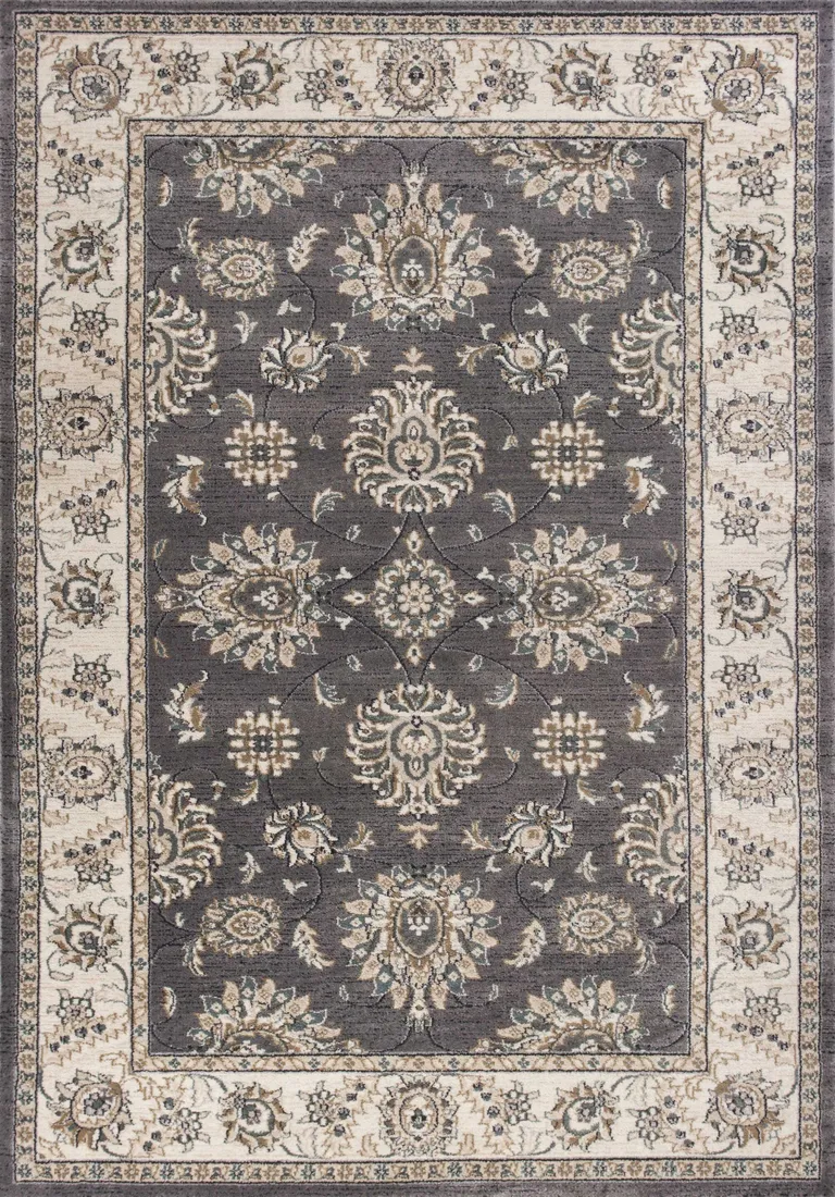 Grey Ivory Floral Indoor Area Rug Photo 1