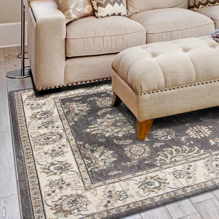 Grey Ivory Floral Indoor Area Rug Photo 4