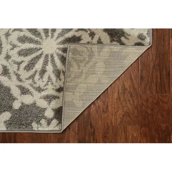 Grey Ivory Floral Machine Woven Polypropylene Area Rug Photo 5